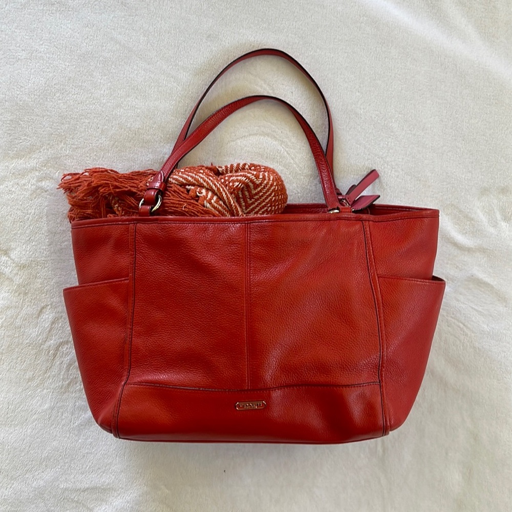 Coach Park Red Leather Carrie Tote Shoulder Bag F29898